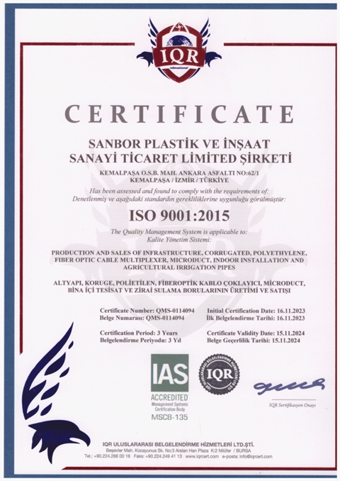 ISO 9001 Sertifikası